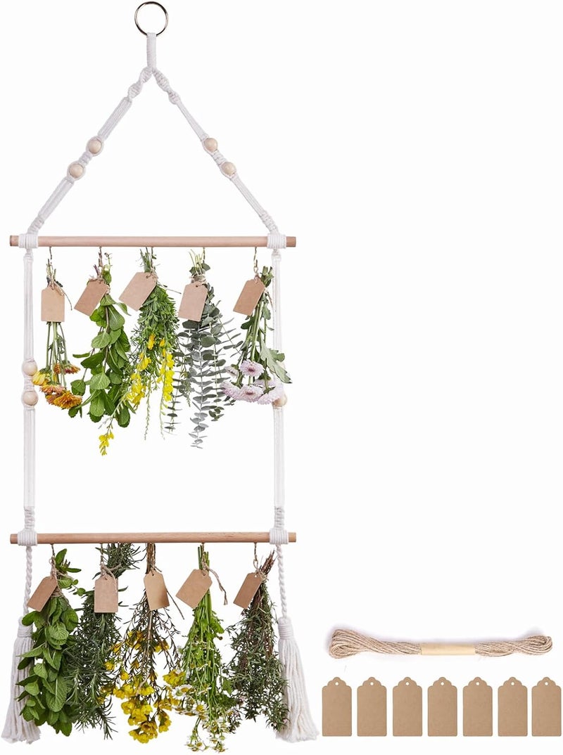 PROTITOUS 2Tier Herb Drying Rack Flower Drying with 25PCS Brown Gift Tags and 32ft Natural Jute Twine herb Dryer,Herb Drying Rack,Hanging Herb Dryer Rack, Ivory - Image 1